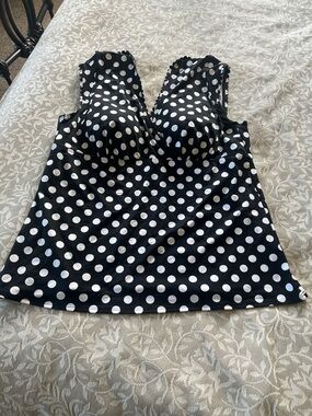 land’s End Polka Dot Black & White Tankini Top
